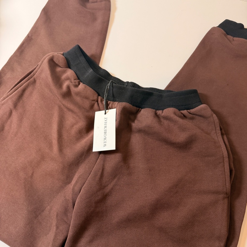 WeWoreWhat Brown Contrast Waistband Joggers Sweatpants Pockets Small NWT